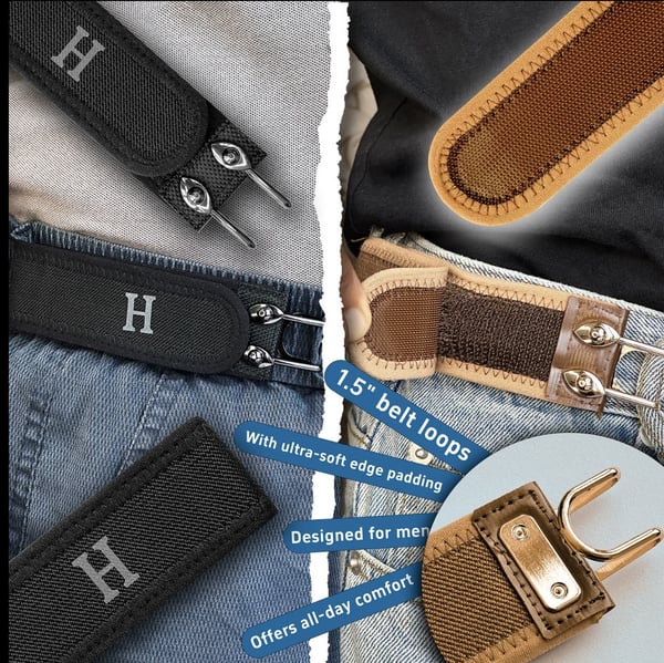 Tactical Metal Hook Elastic Belt (Unisex) - No Buckle Invisible Design | Soft Adjustable Side(2-Pack)