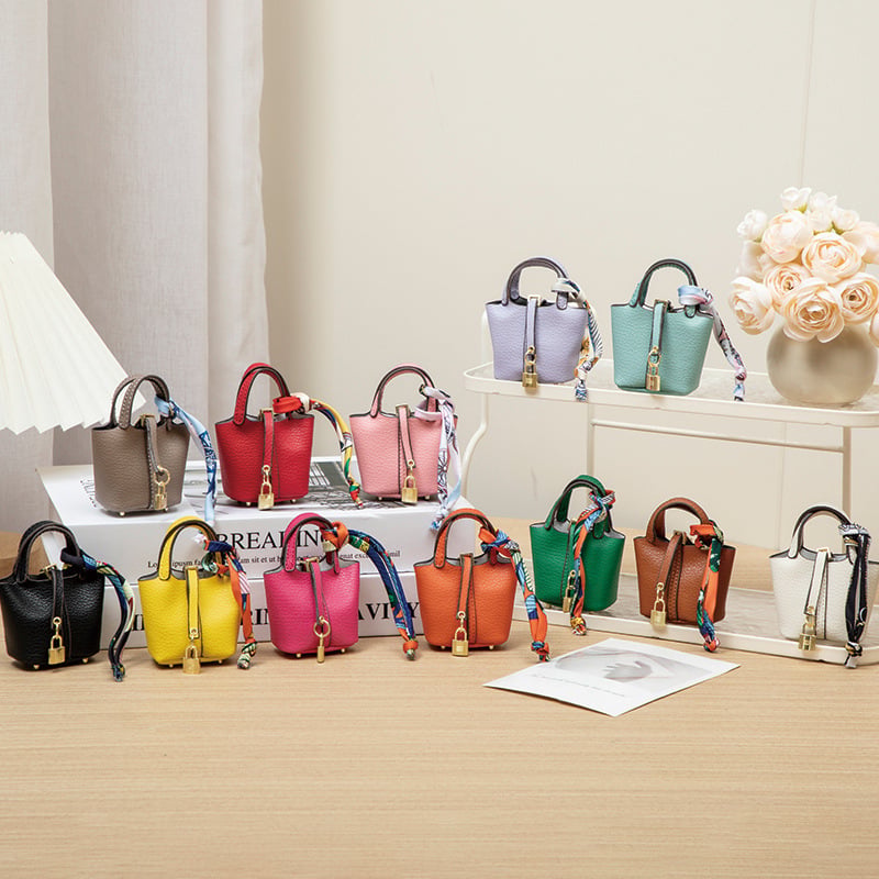Mini Vegetable Basket Bag Pendant｜Hanging Accessories High Quality Leather Car Keychain｜Earphone Bag Pendant