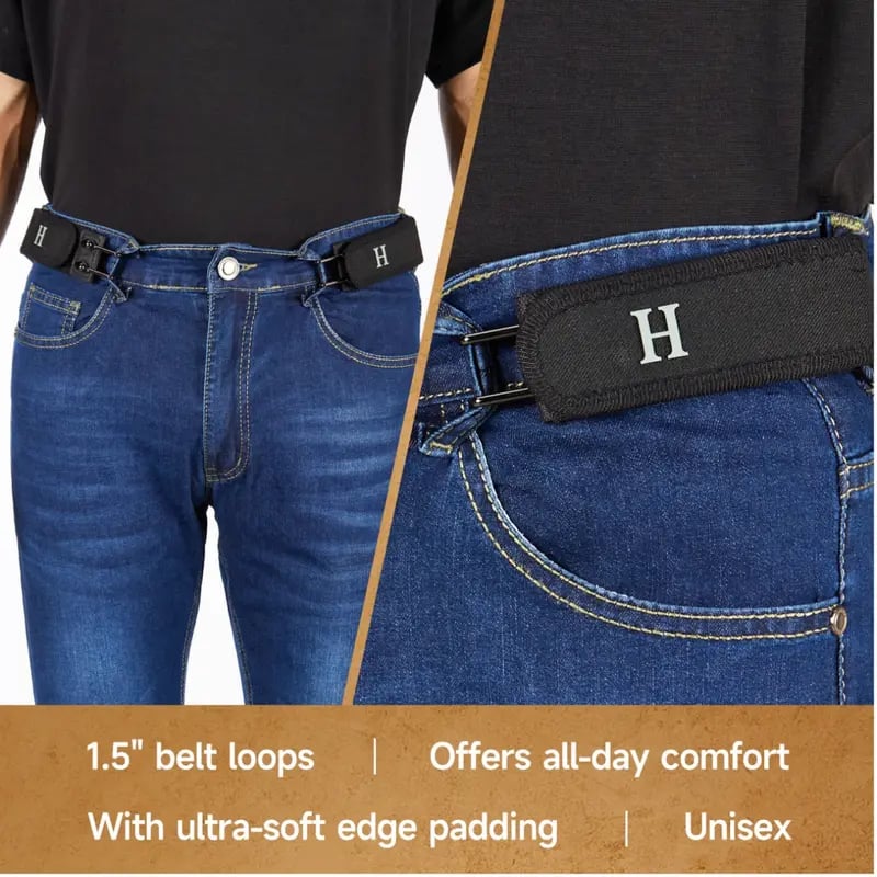 Tactical Metal Hook Elastic Belt (Unisex) - No Buckle Invisible Design | Soft Adjustable Side(2-Pack)