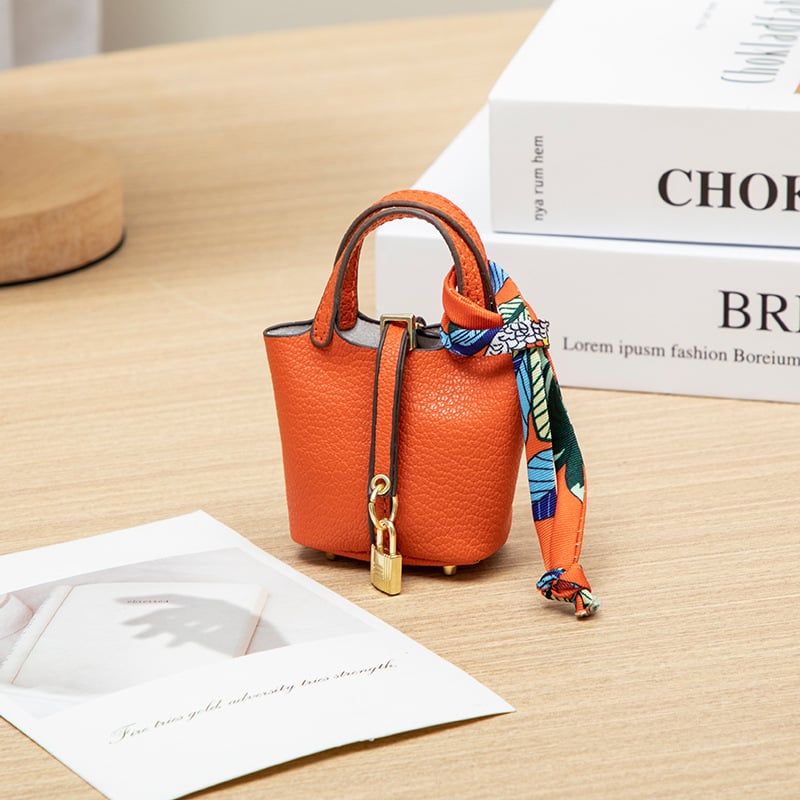 Mini Vegetable Basket Bag Pendant｜Hanging Accessories High Quality Leather Car Keychain｜Earphone Bag Pendant