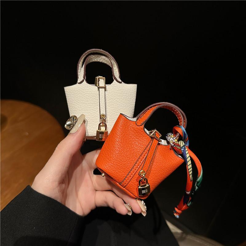 Mini Vegetable Basket Bag Pendant｜Hanging Accessories High Quality Leather Car Keychain｜Earphone Bag Pendant