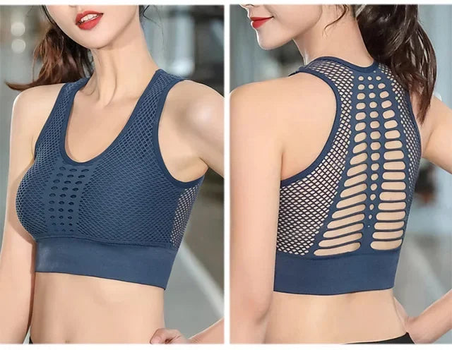 Shockproof push-up breathable mesh sports bra