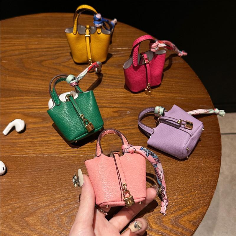 Mini Vegetable Basket Bag Pendant｜Hanging Accessories High Quality Leather Car Keychain｜Earphone Bag Pendant