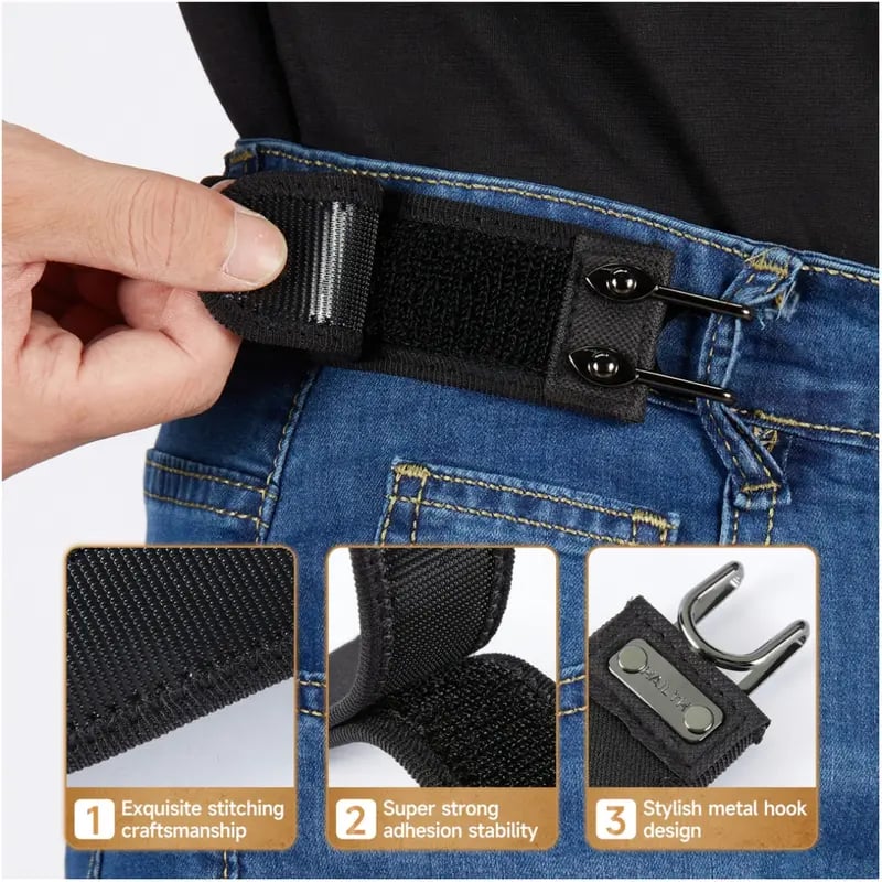 Tactical Metal Hook Elastic Belt (Unisex) - No Buckle Invisible Design | Soft Adjustable Side(2-Pack)