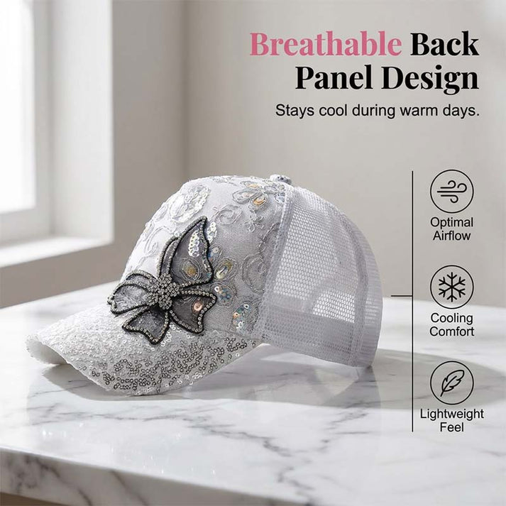 📢📢50% OFF !! ⏰👒Rhinestone Butterfly Sequin Baseball Cap🦋