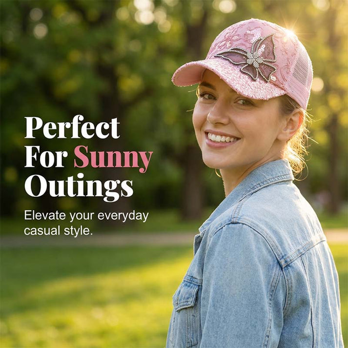 📢📢50% OFF !! ⏰👒Rhinestone Butterfly Sequin Baseball Cap🦋