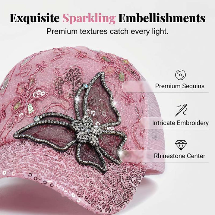 📢📢50% OFF !! ⏰👒Rhinestone Butterfly Sequin Baseball Cap🦋