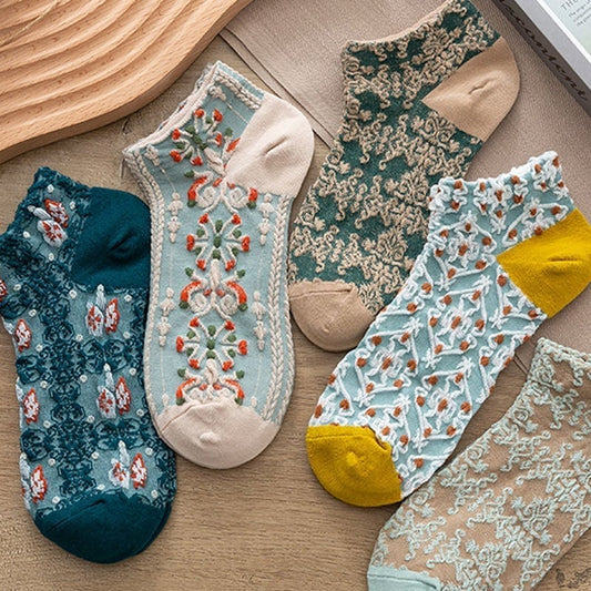 Women's Floral Cotton Socks（3 pairs）